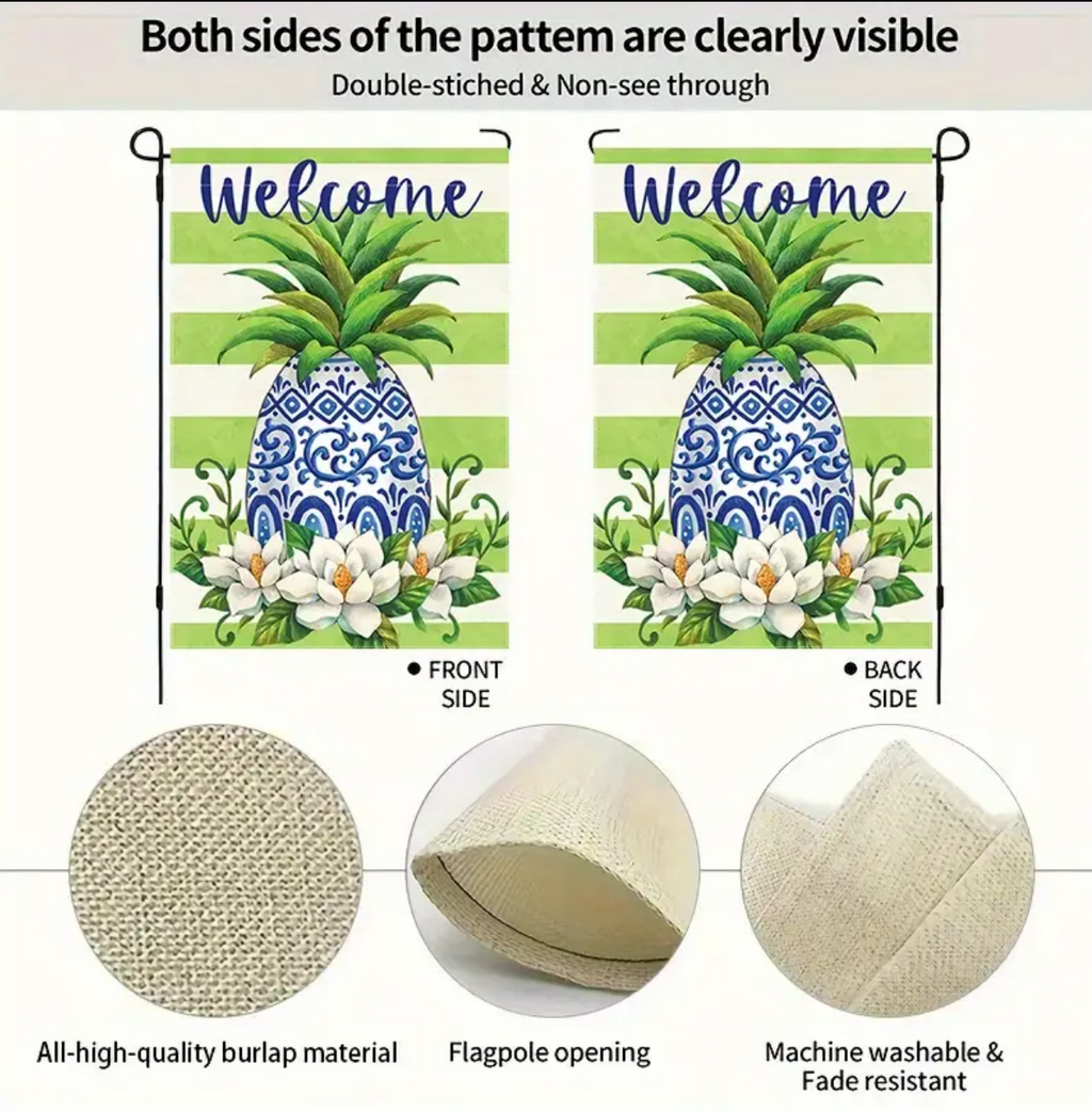 Blue Chinoiserie Pineapple Garden Flag