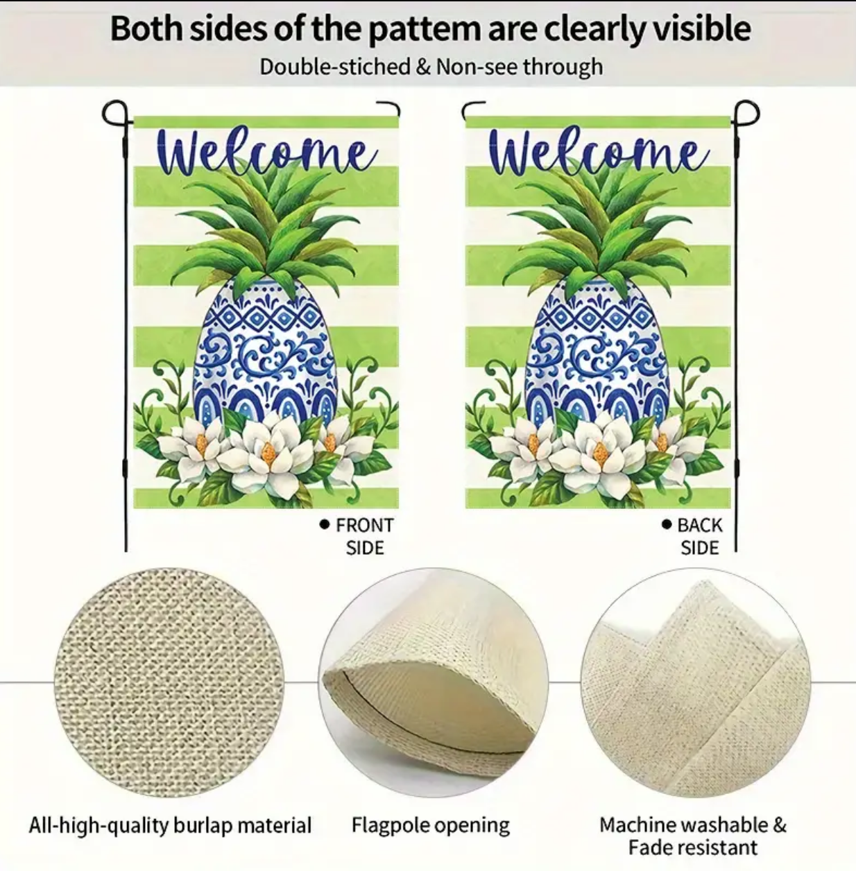 Blue Chinoiserie Pineapple Garden Flag