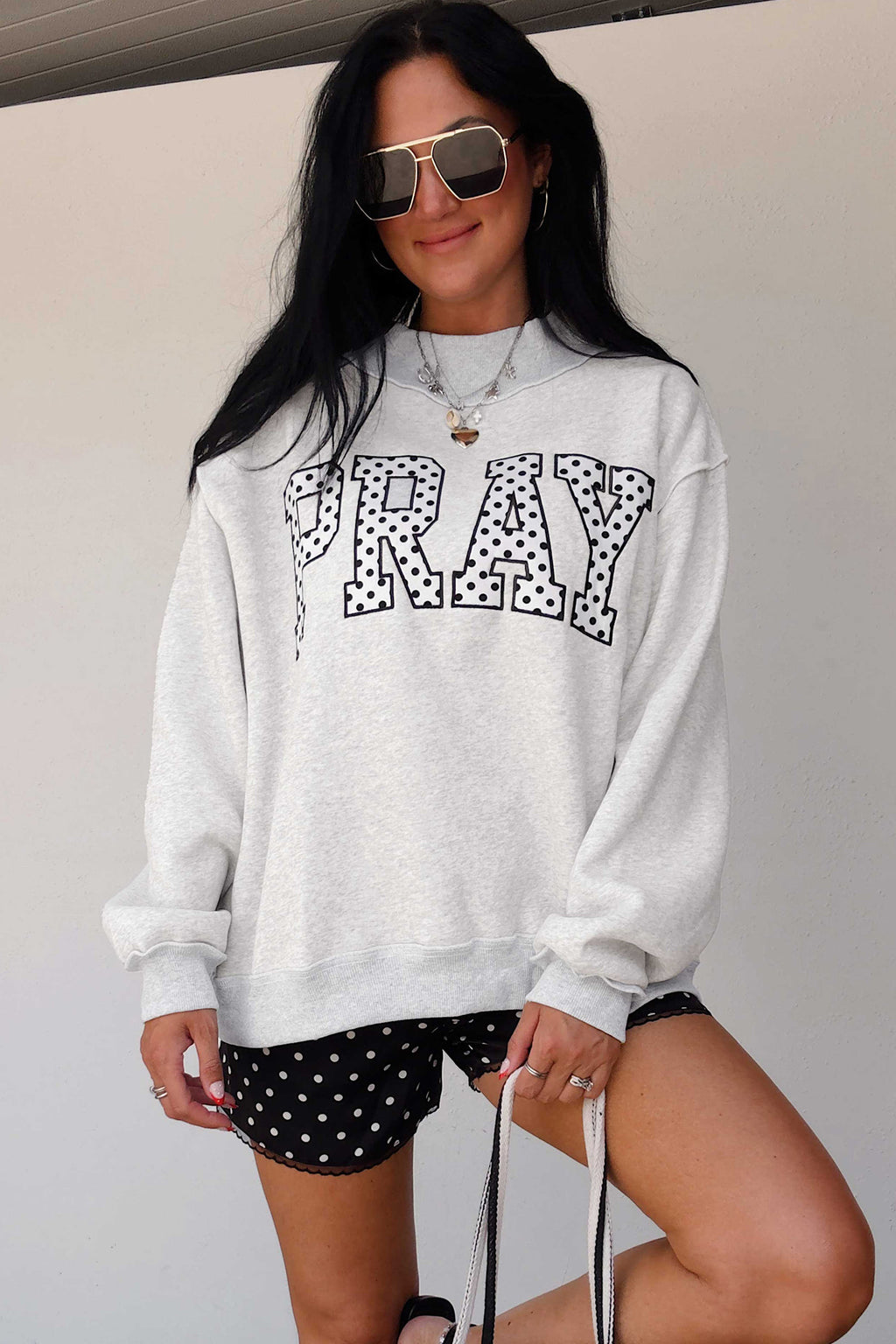 "PRAY in Polka Dot" Embroidered Sweatshirt