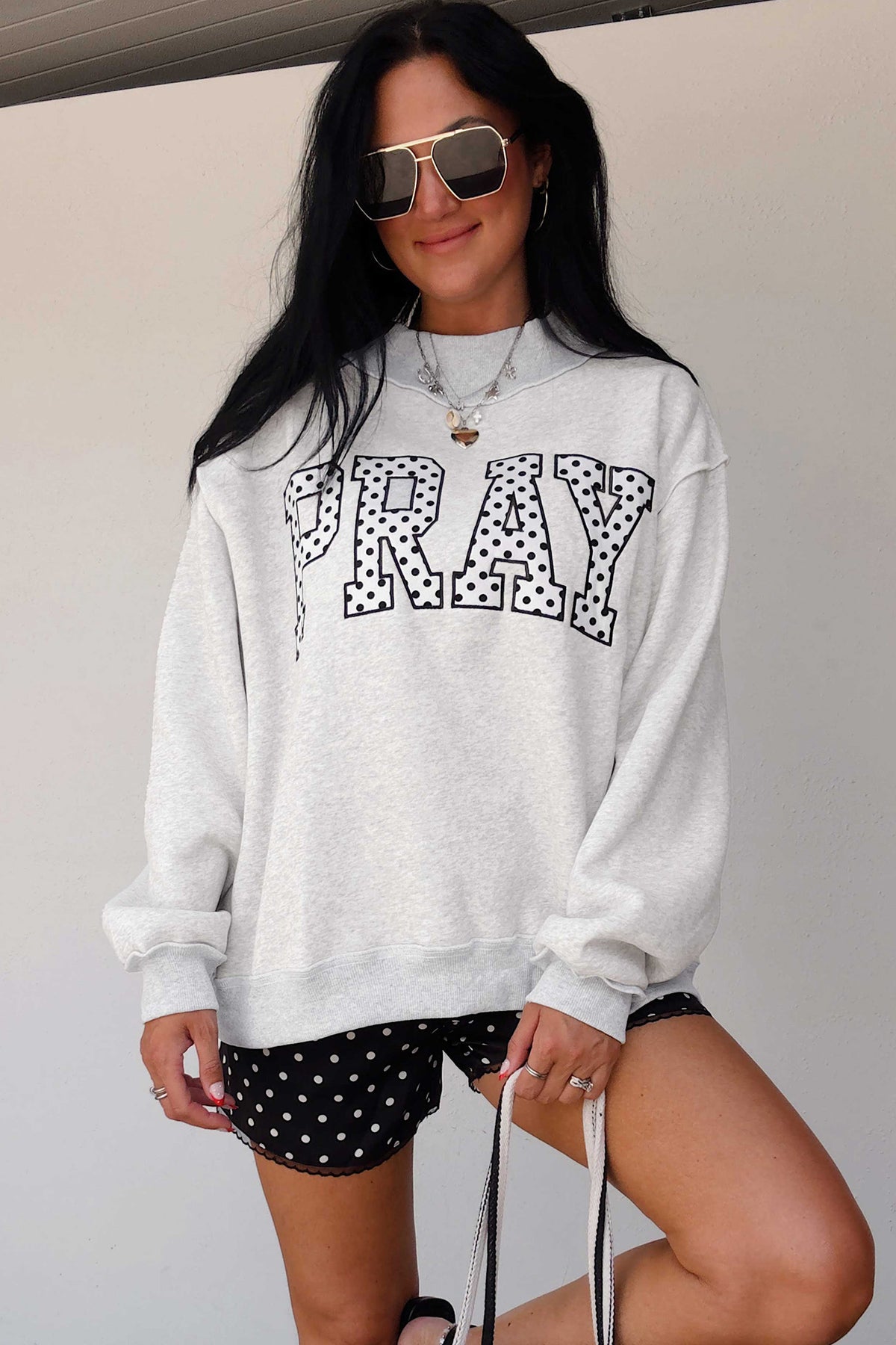 "PRAY in Polka Dot" Embroidered Sweatshirt