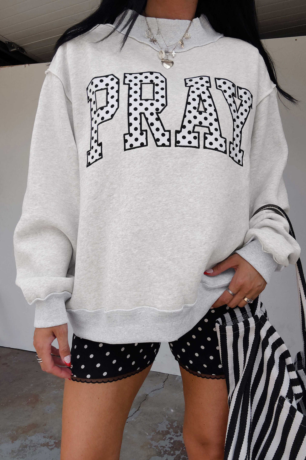 "PRAY in Polka Dot" Embroidered Sweatshirt