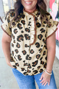 Leopard Print Khaki Plus Size Blouse