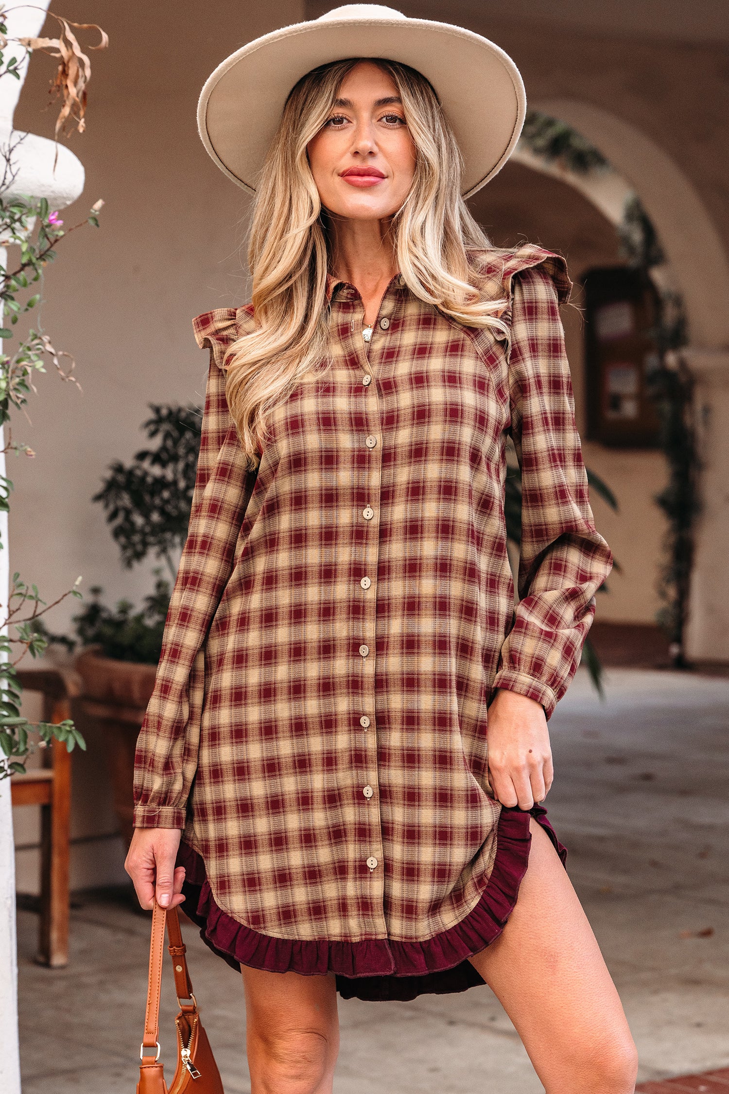"Plaid and Pretty" Ruffled Shirt Dress