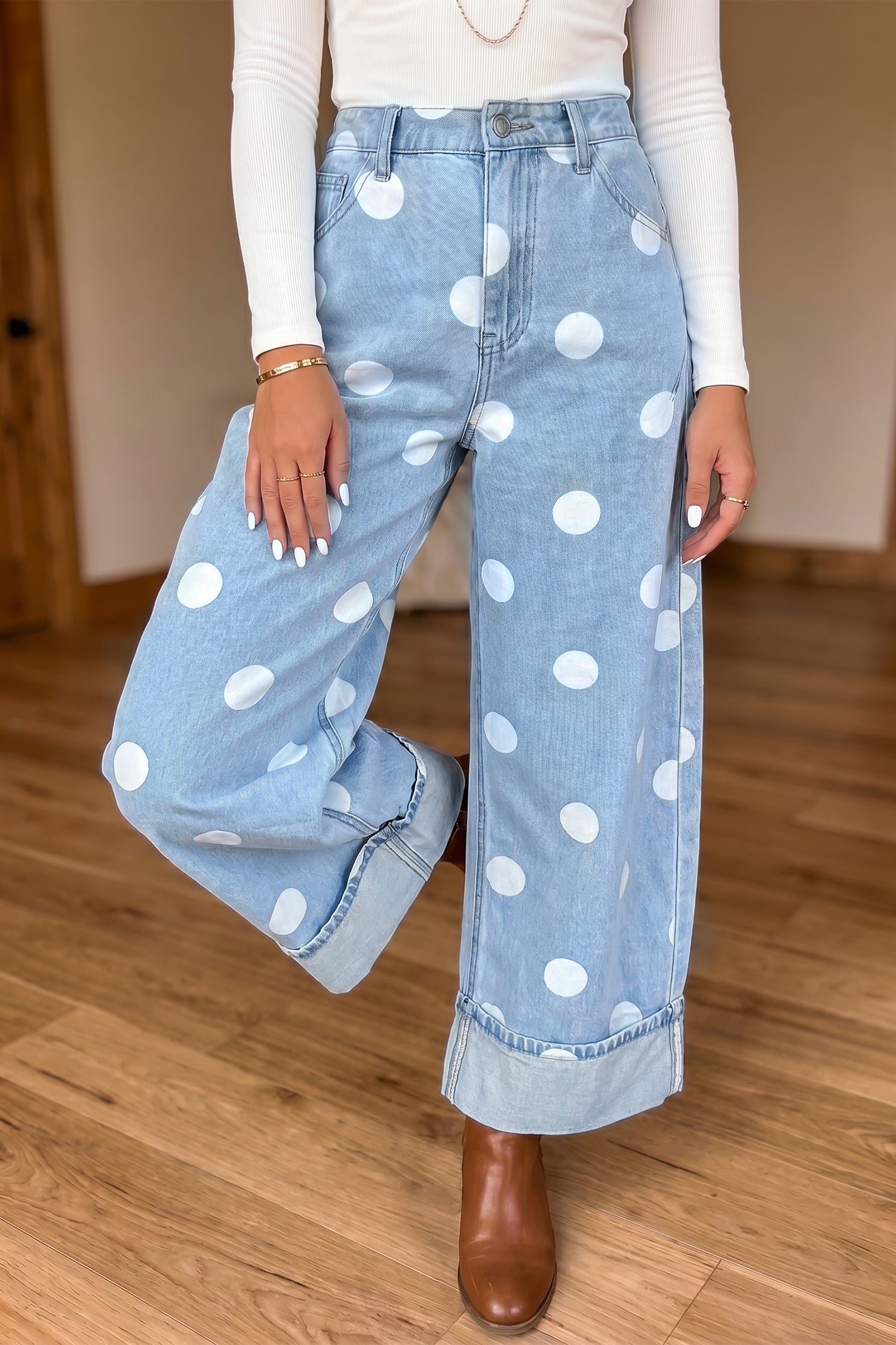 "Blue or Khaki" In Polka Dot Jeans