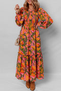"Orange Blossom" Floral Ruffled Long Dress