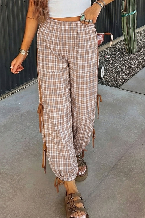 "Chace Me In Chestnut" Plaid  Bow Tie Jogger Pants