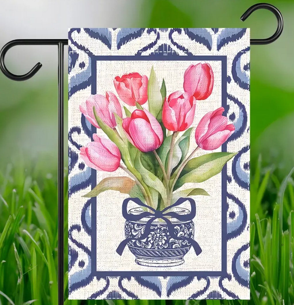 Tulips Chinoiserie Planter Garden Flag
