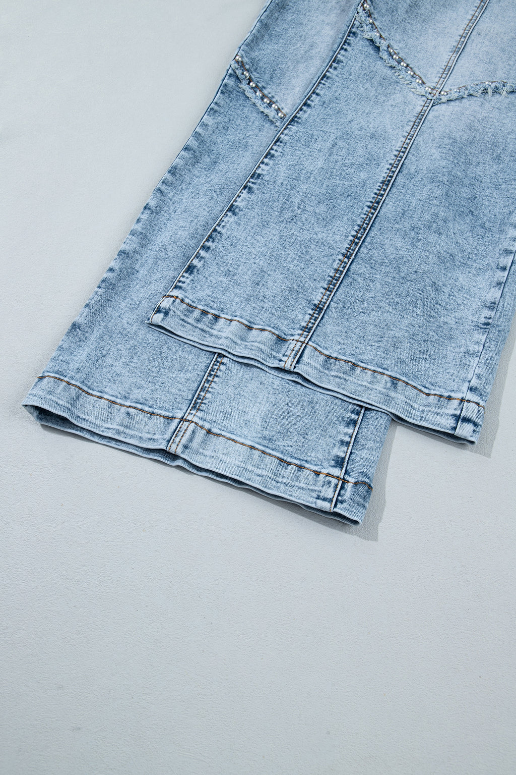 "Frayed & Studded" Wide Leg Jeans
