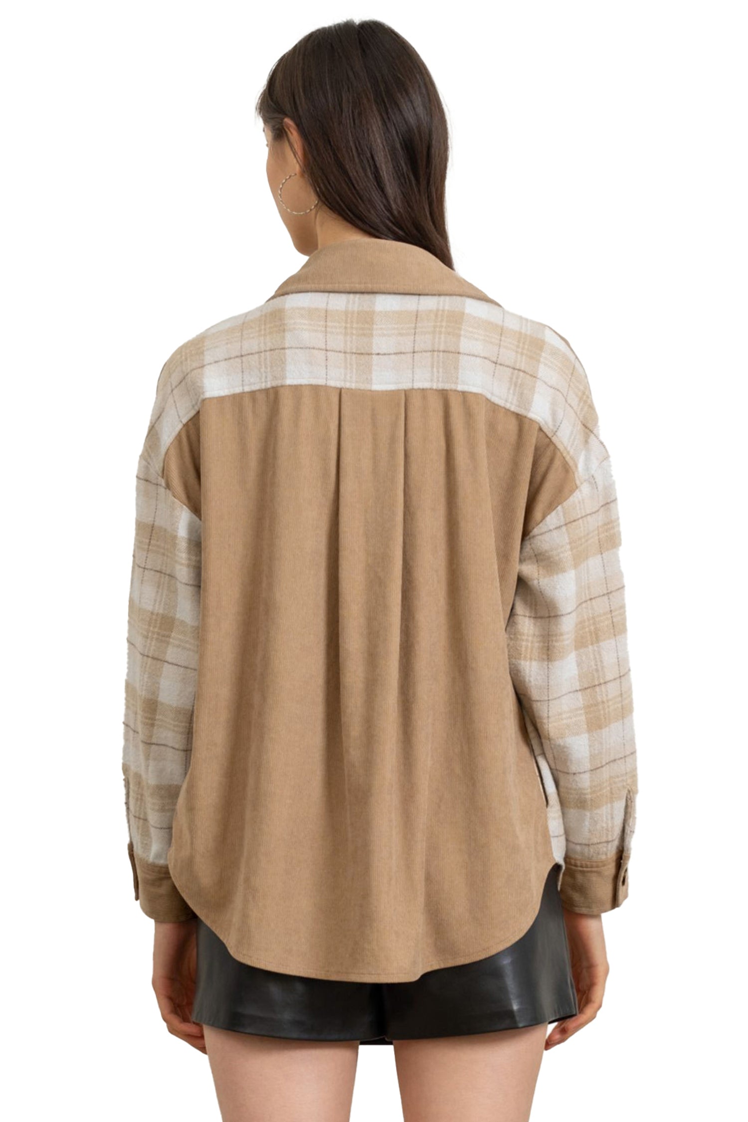 “Bold in Beige” Plaid Colorblock Shacket