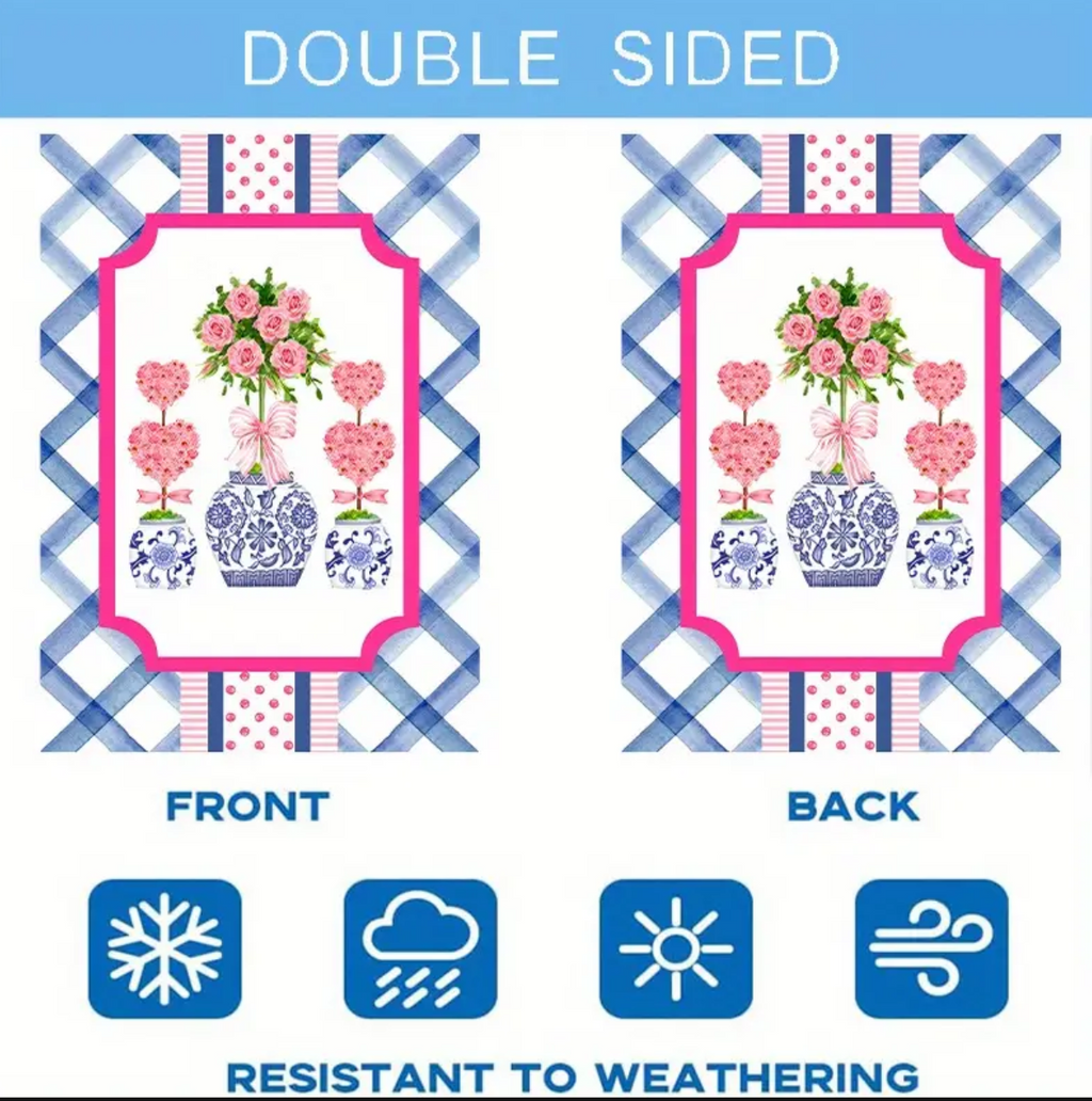 Valentine Chinoiserie Triple Topiary Garden Flag