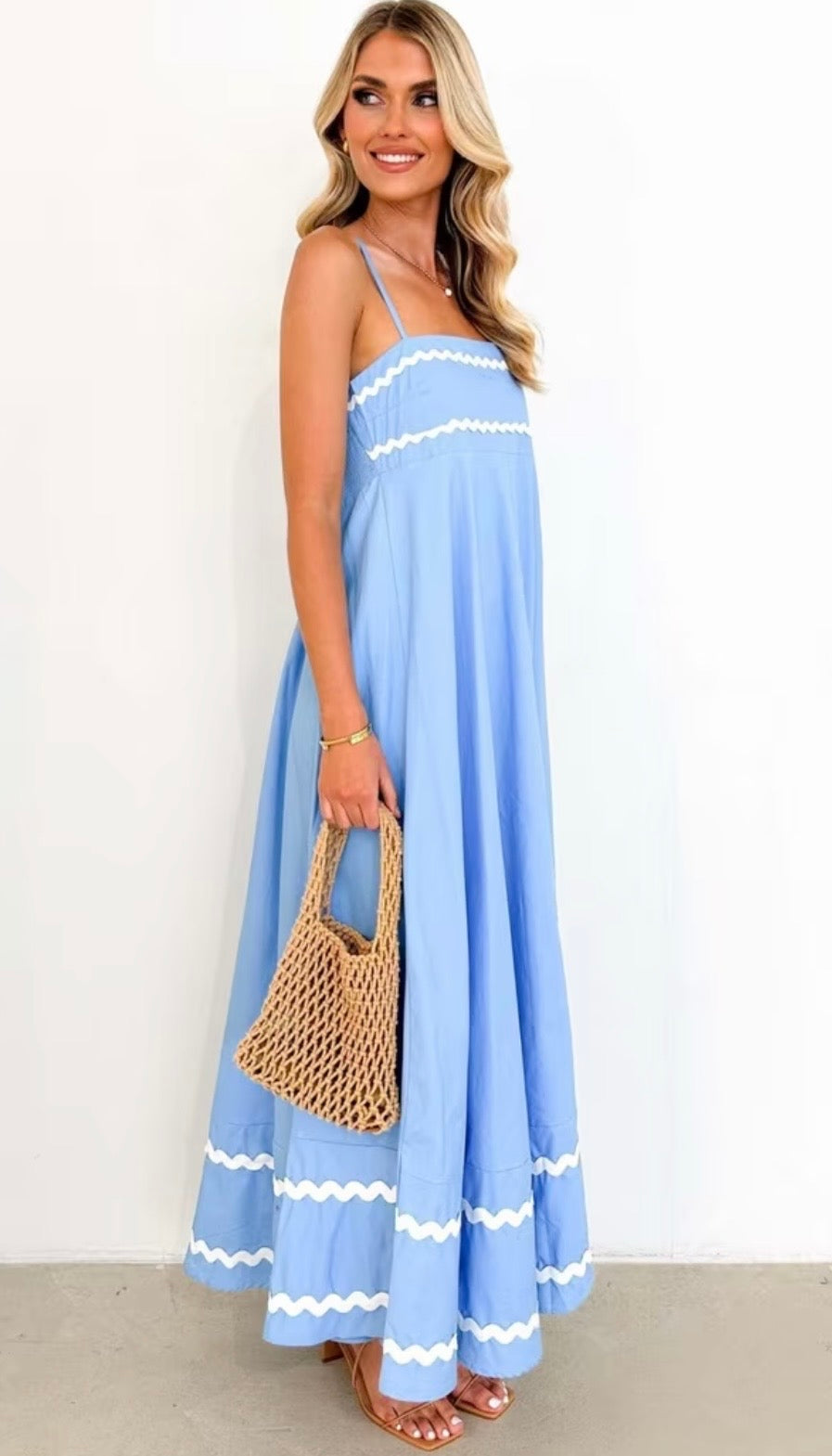Baby Blue Ribbon Trim Dress