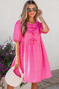 "Stripes & Bow's" Front Puff Sleeve Dress