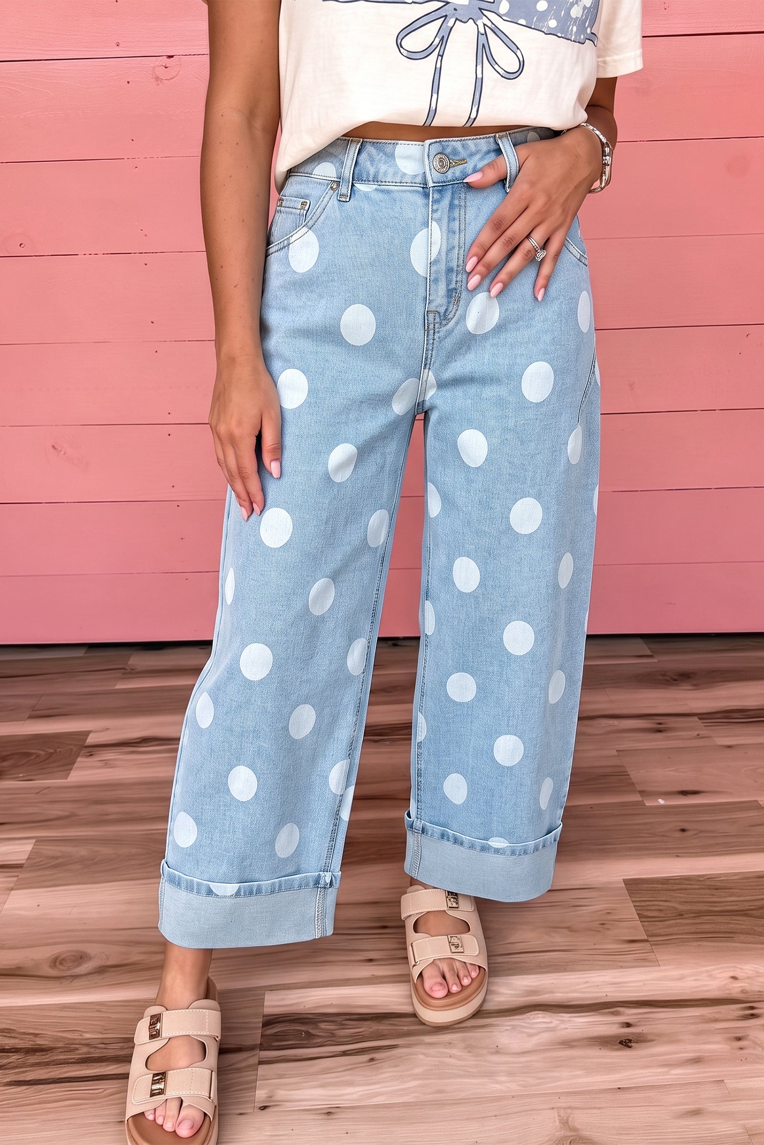 "Blue or Khaki" In Polka Dot Jeans