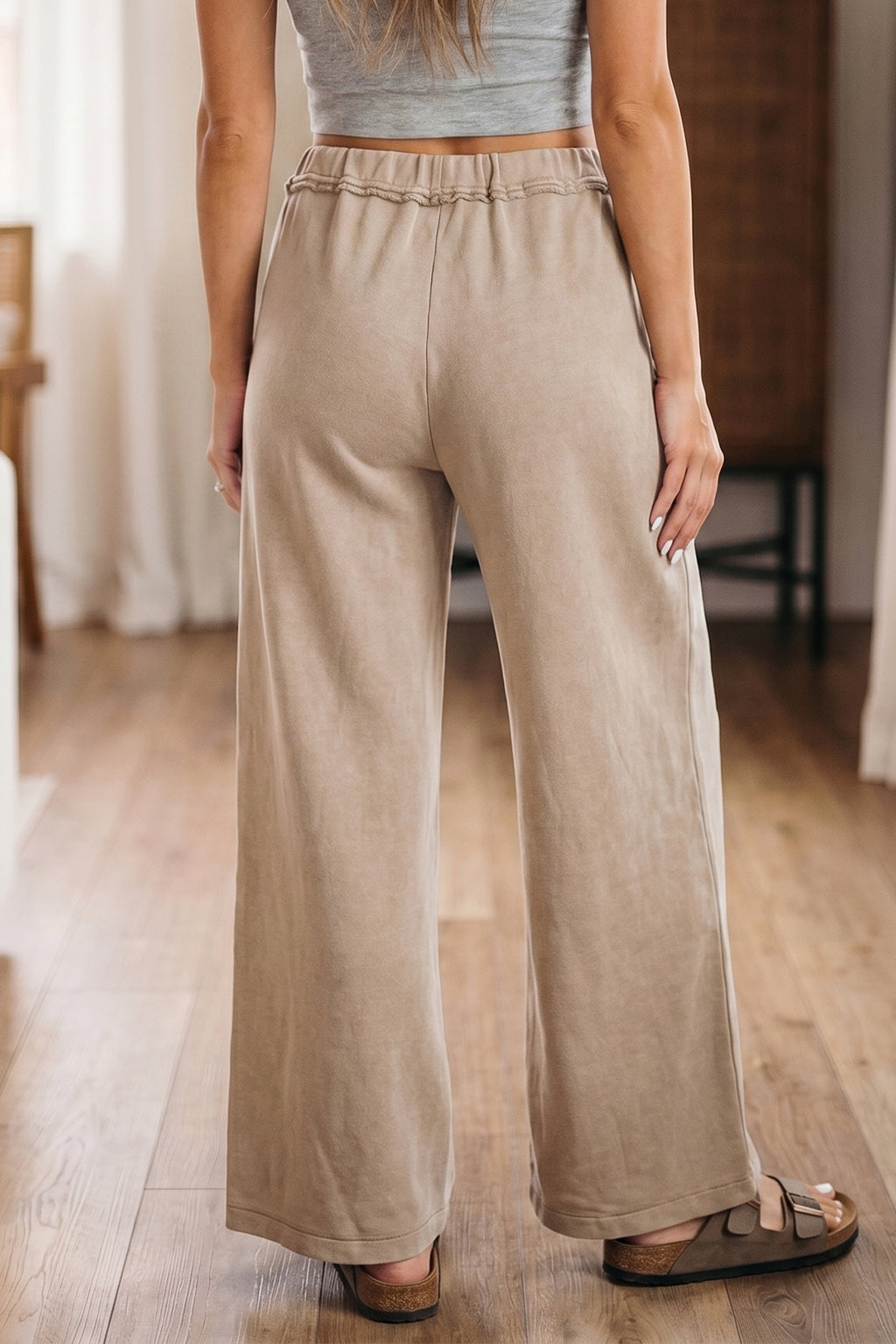 "Khaki or Blue" Boho Mineral Wash Wide Leg Pants