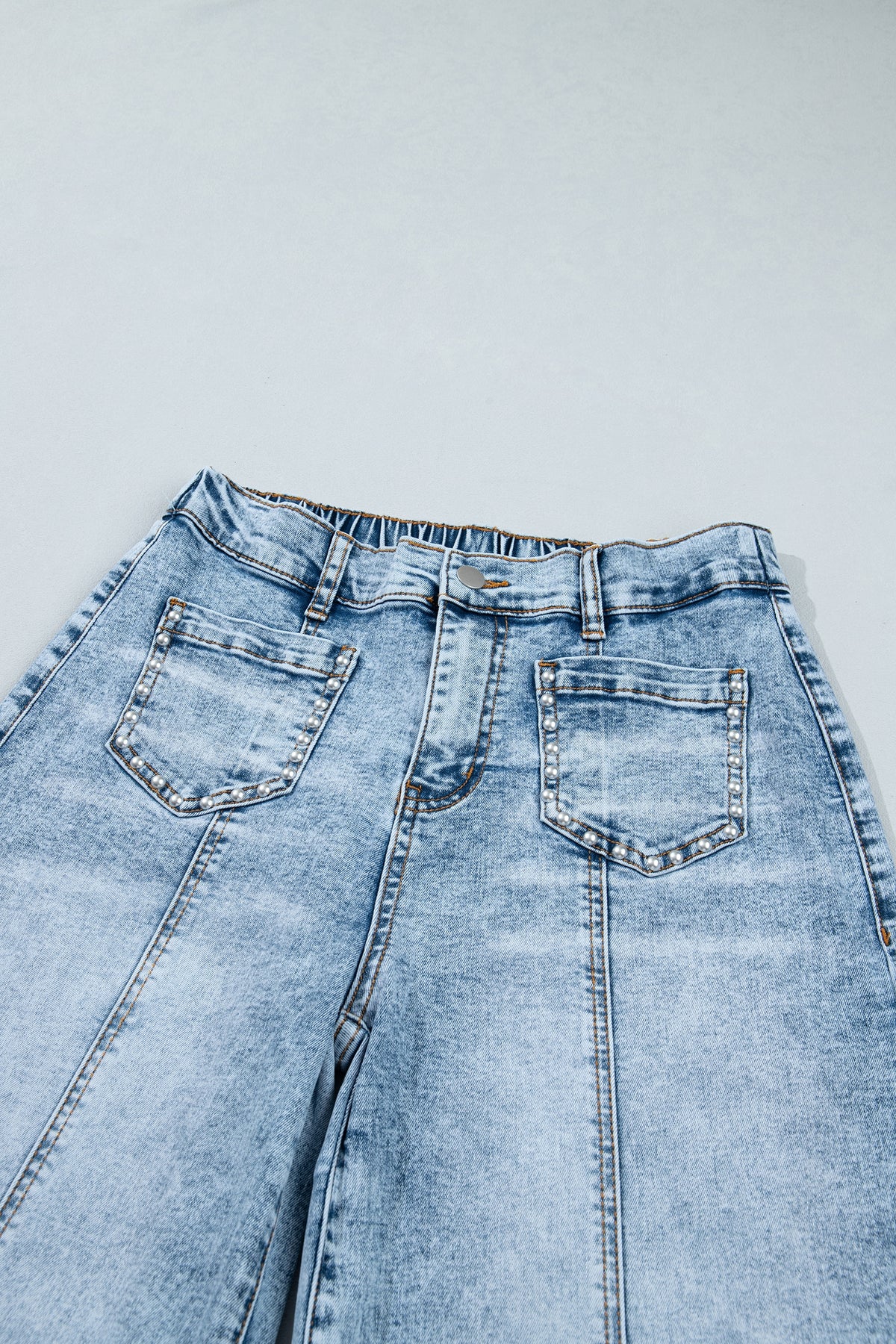 "Frayed & Studded" Wide Leg Jeans