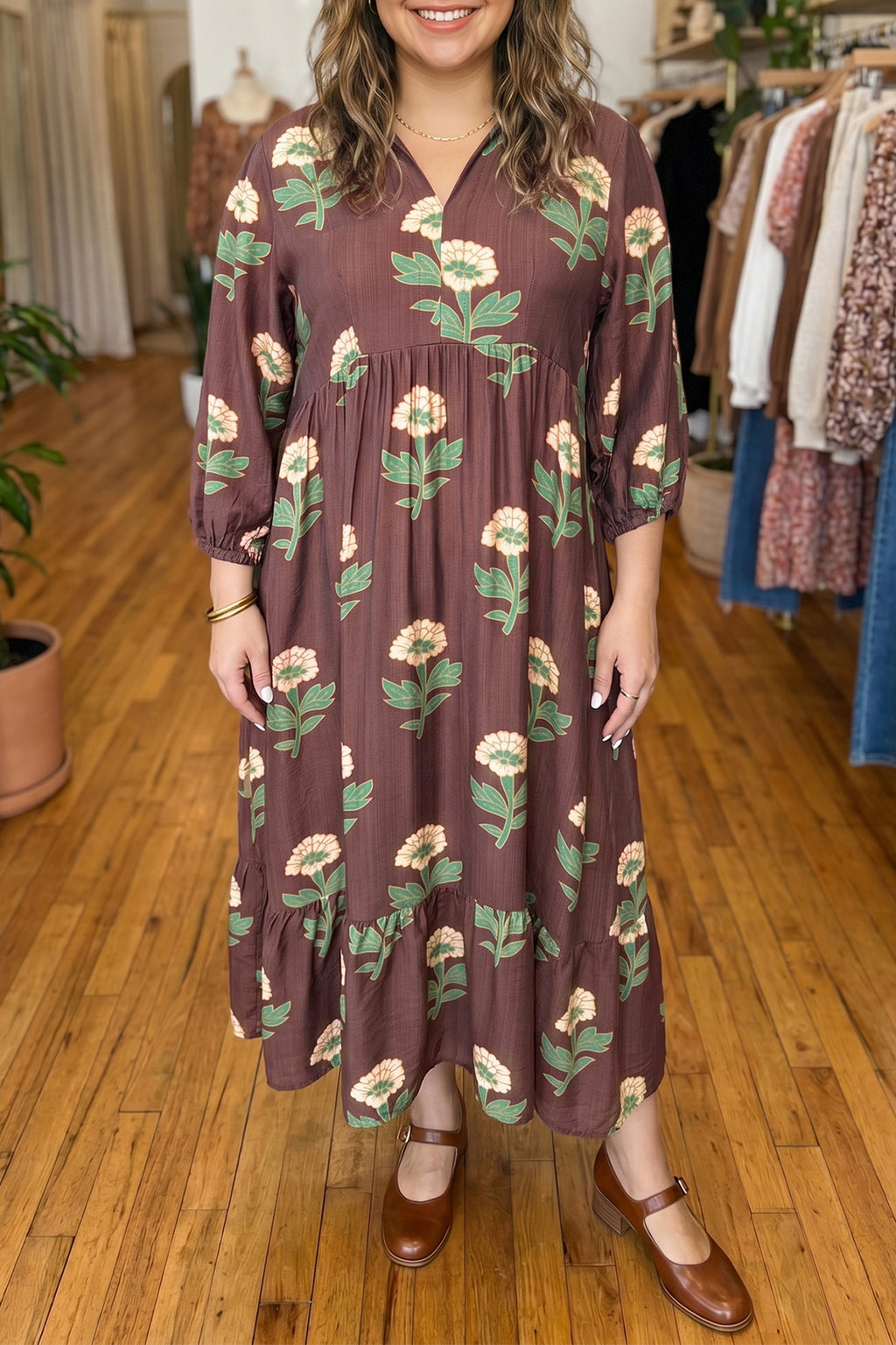 Brown Floral Plus Size Dress