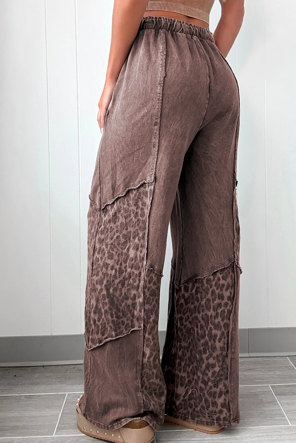 "Boho Leopard" Mineral Wash Patchwork Wide Leg Pants