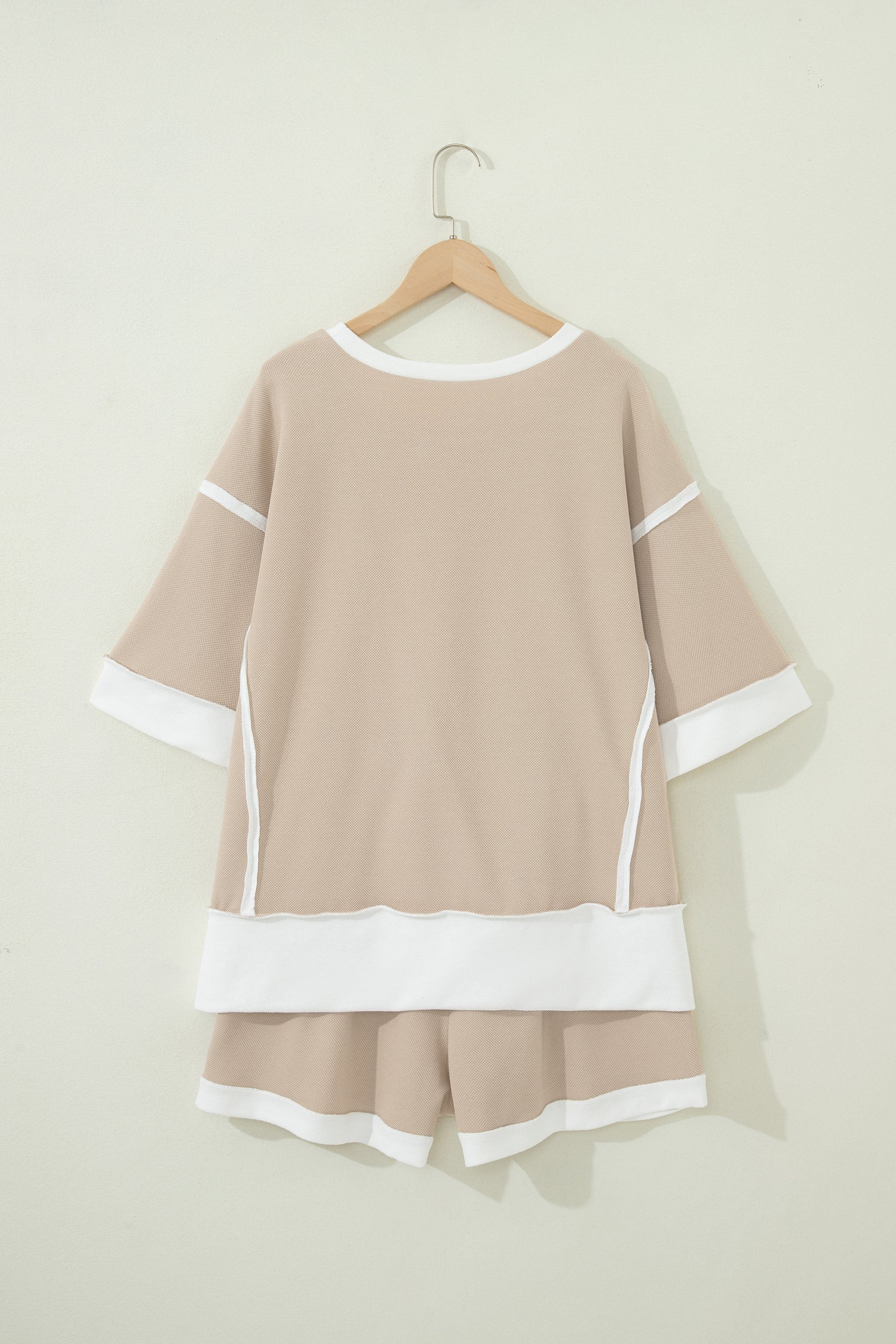 "Beautiful In Beige" Color Block Patchwork Tee & Shorts 2pcs Set