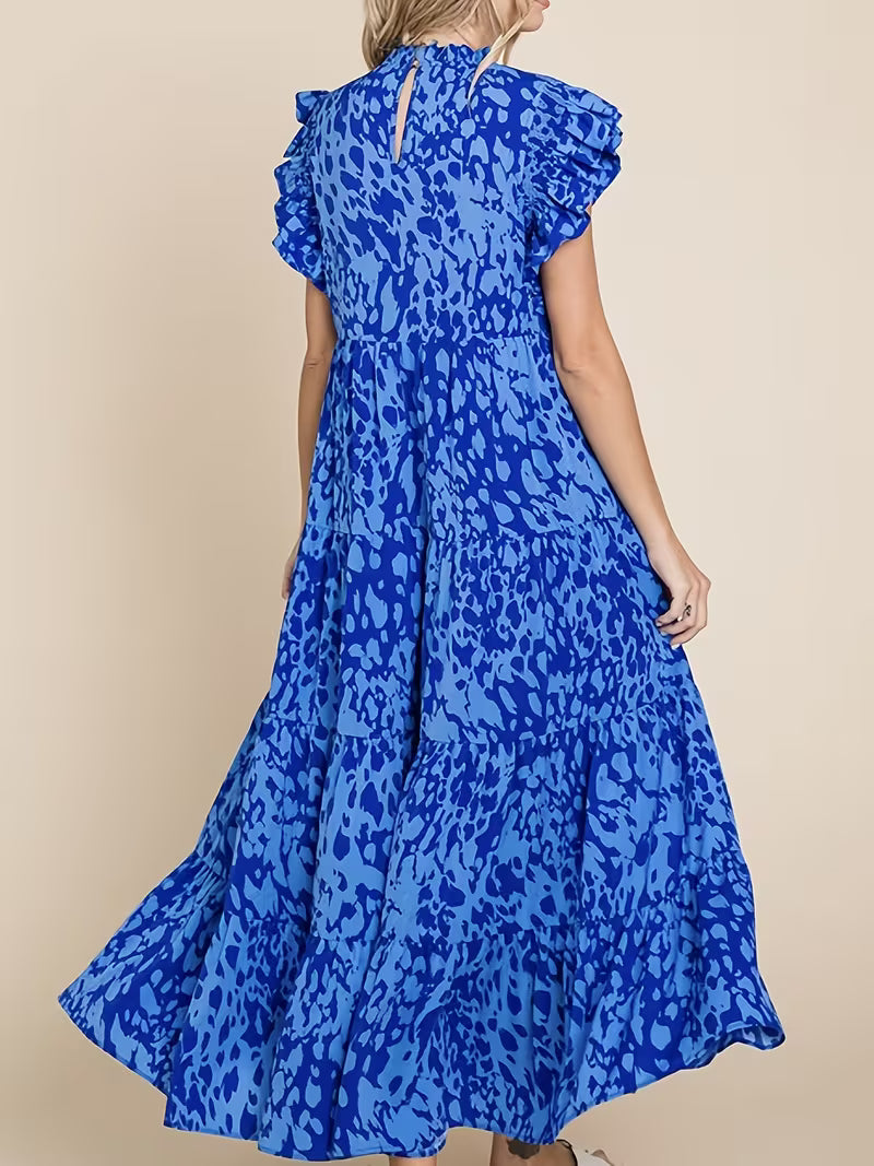 Royal Blue-Leopard Print Tiered Dress