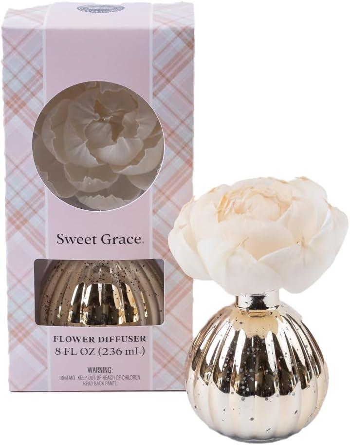 Bridgewater Candle Sweet Grace Holiday Flower Diffuser | Passion Fruit, Sparkling Tea, Patchouli | Metallic Decorative Air Freshener for Home | 8 oz | 60 Day Lifespan