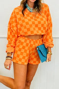 Checkered Crop Top Shorts Two Piece Set
