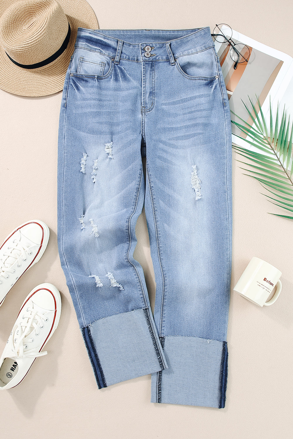 "Cuff Me Up" Distressed Jeans