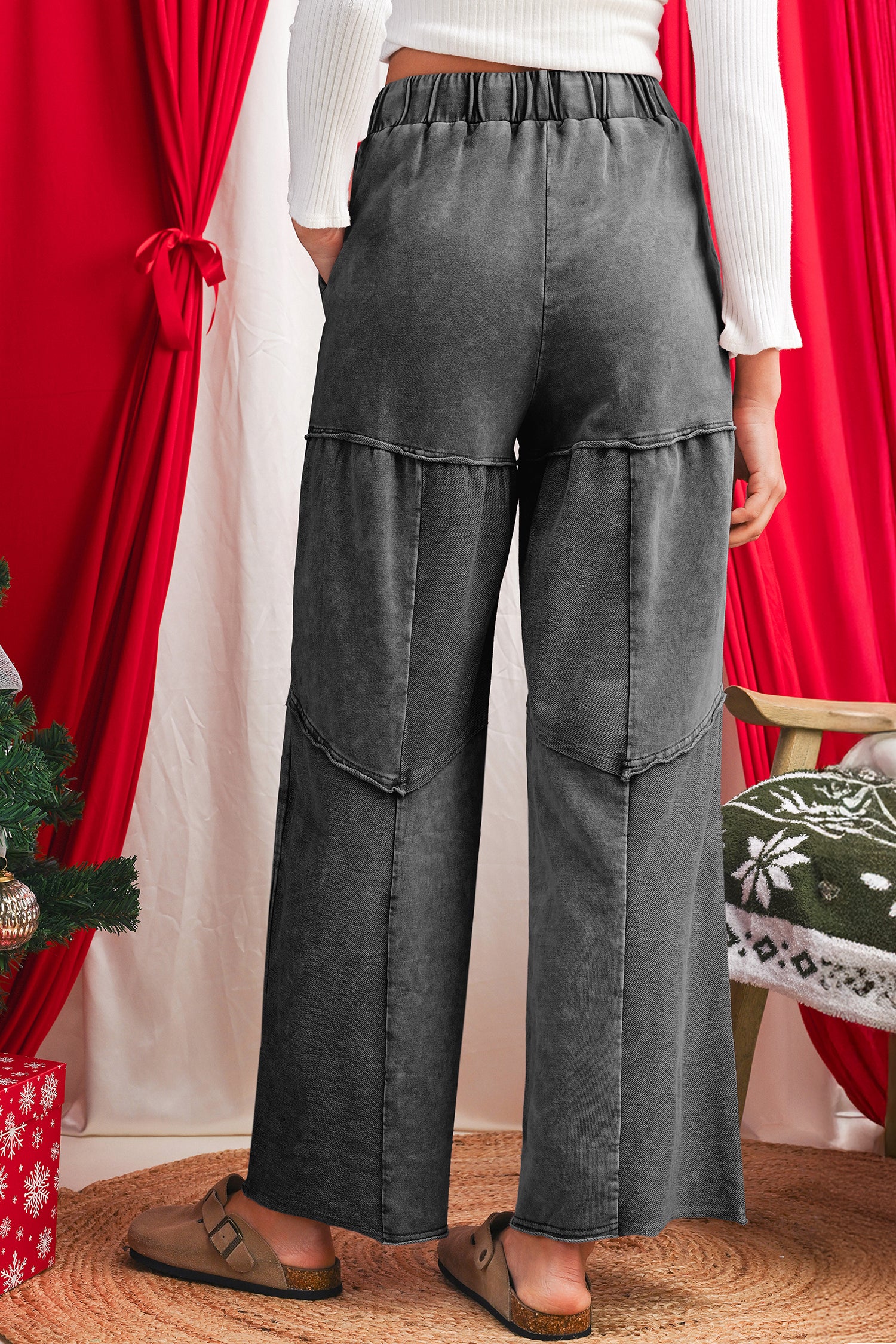 Boho Vineyard Green Mineral Wash Wide Leg Pants
