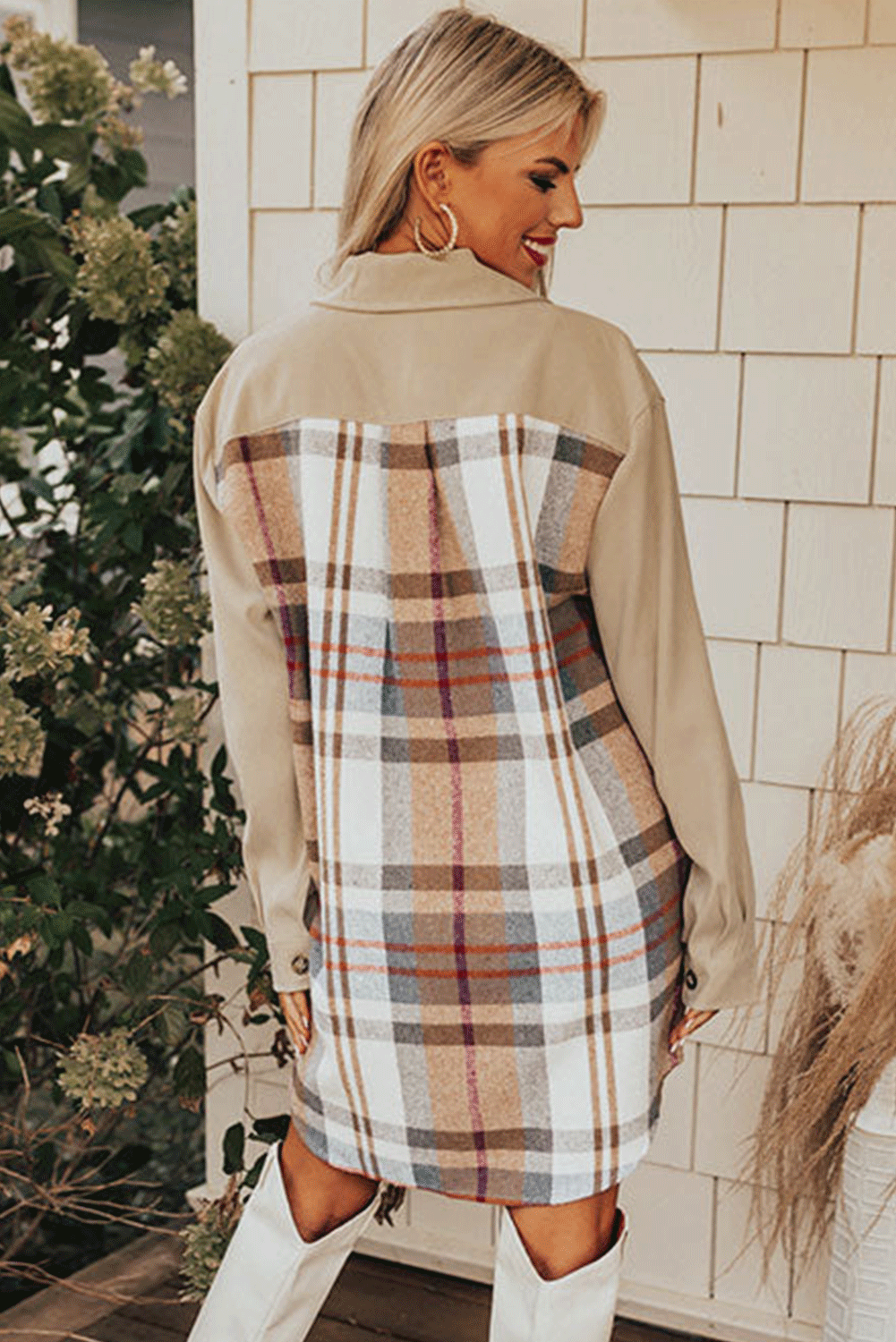 "Plaid Patchwork" Long Sleeve Shirt Dress