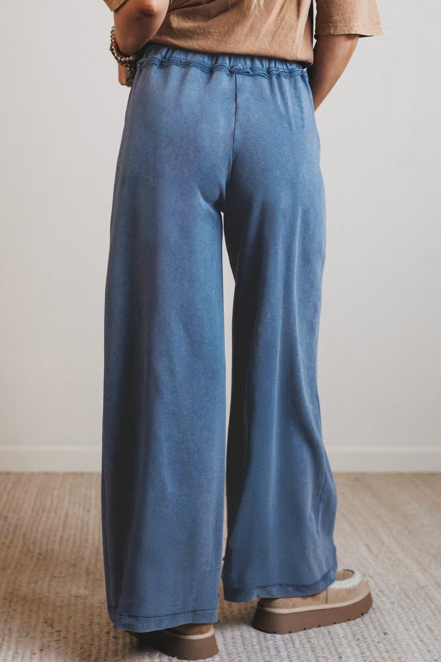 "Khaki or Blue" Boho Mineral Wash Wide Leg Pants