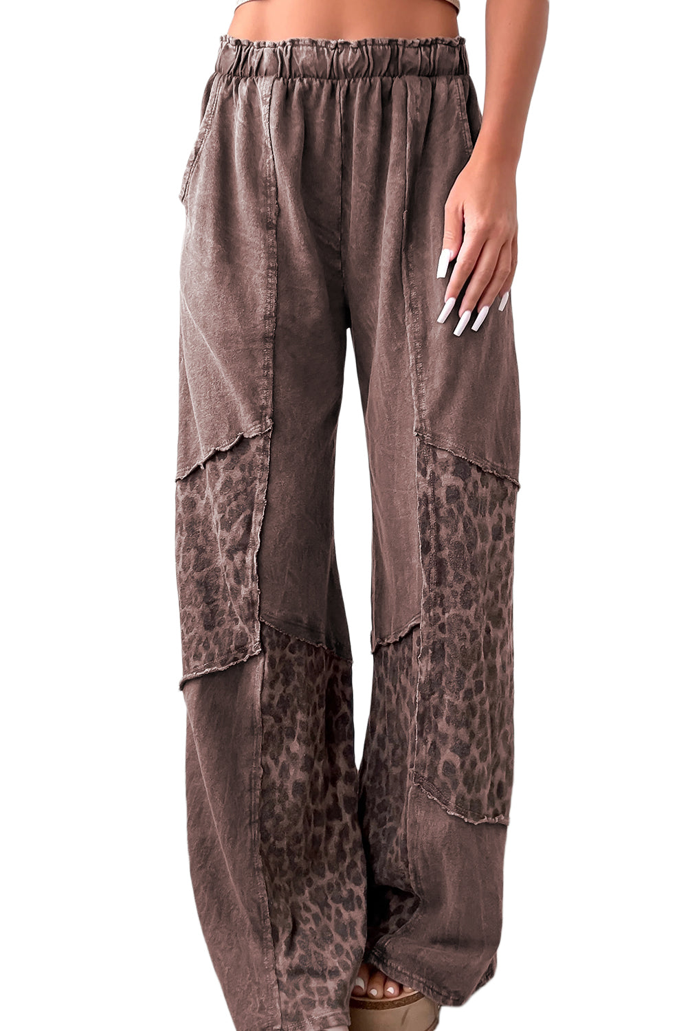 "Boho Leopard" Mineral Wash Patchwork Wide Leg Pants