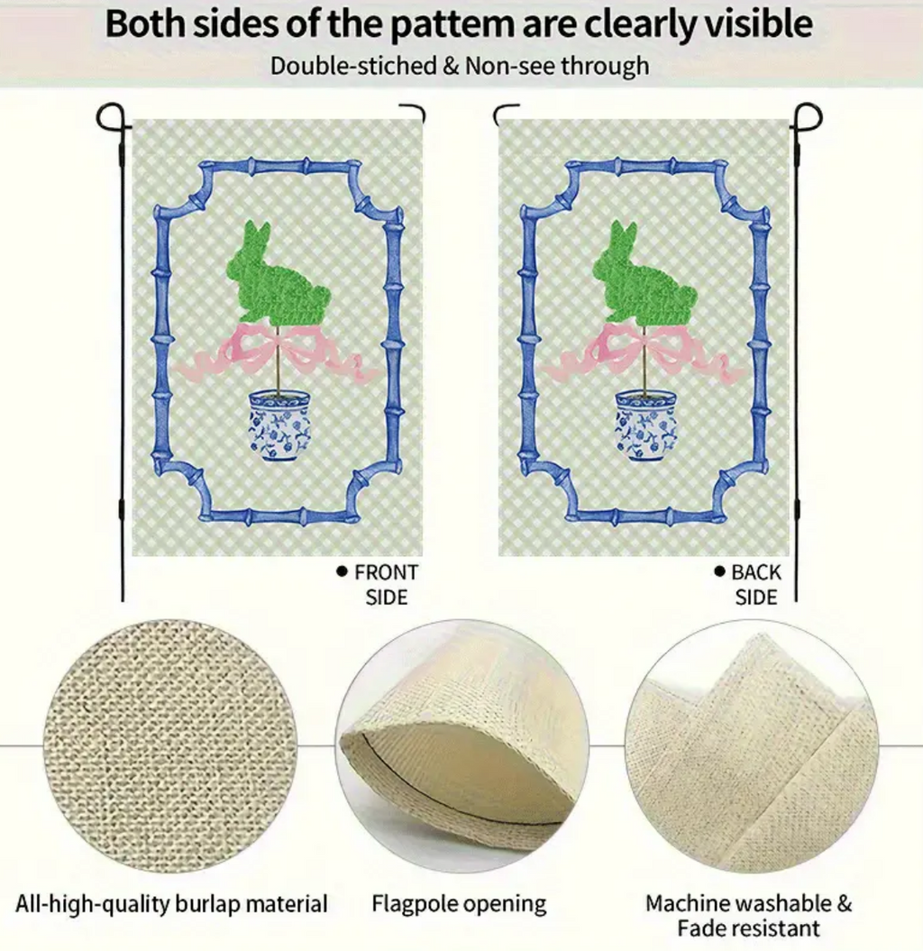 Bunny Topiary Chinoiserie Planter Garden Flag