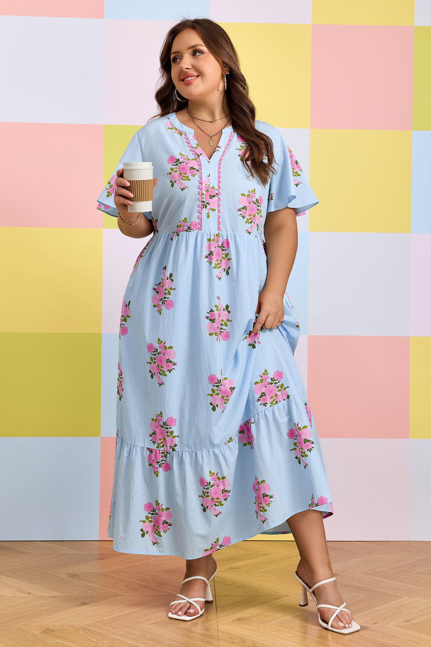 "Beauty In Blue" Plus Size Floral Dress