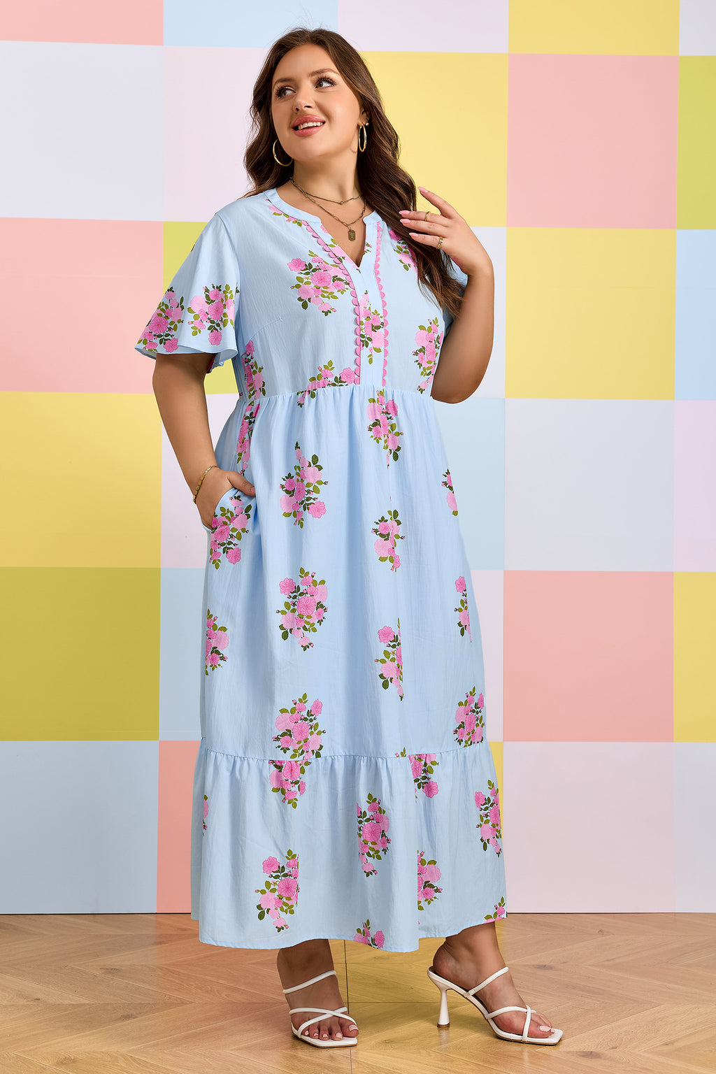 "Beauty In Blue" Plus Size Floral Dress