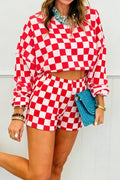 Checkered Crop Top Shorts Two Piece Set