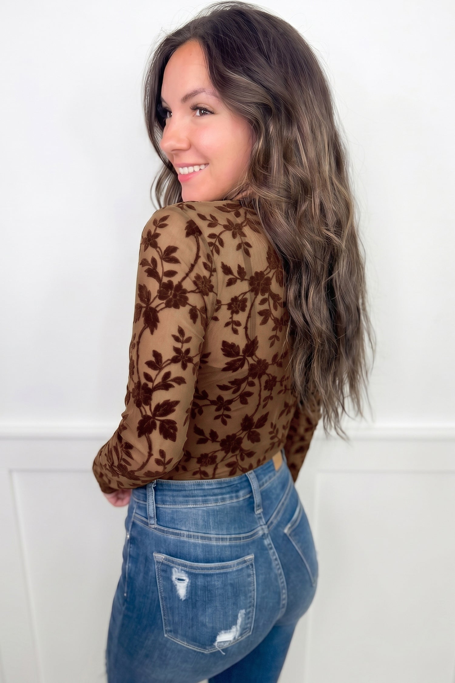 "Fall Into Floral" Mesh Long Sleeve Top