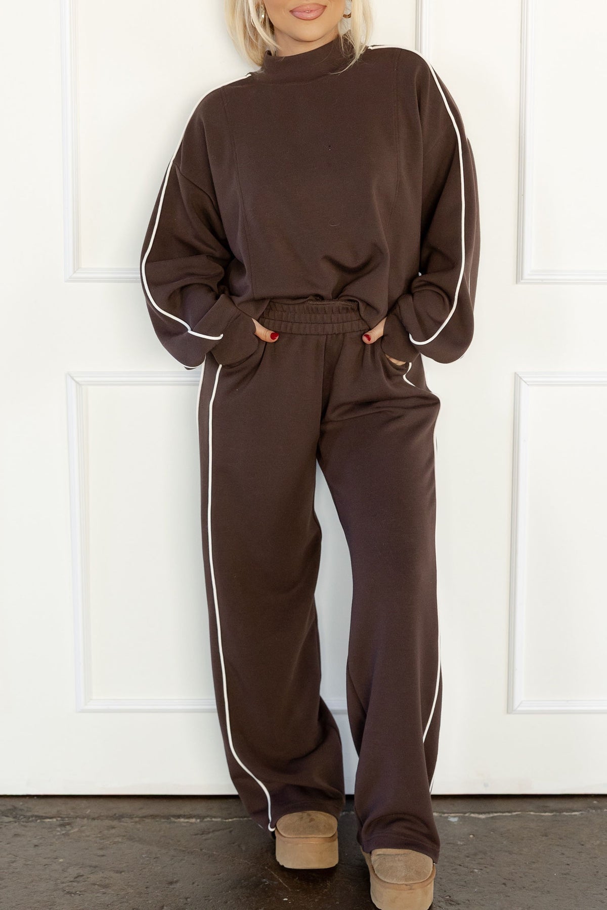 Coffee Mock Neck Pullover & Pant Set