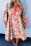 "Floral or Leopard" Print Plus Size Puff Dress