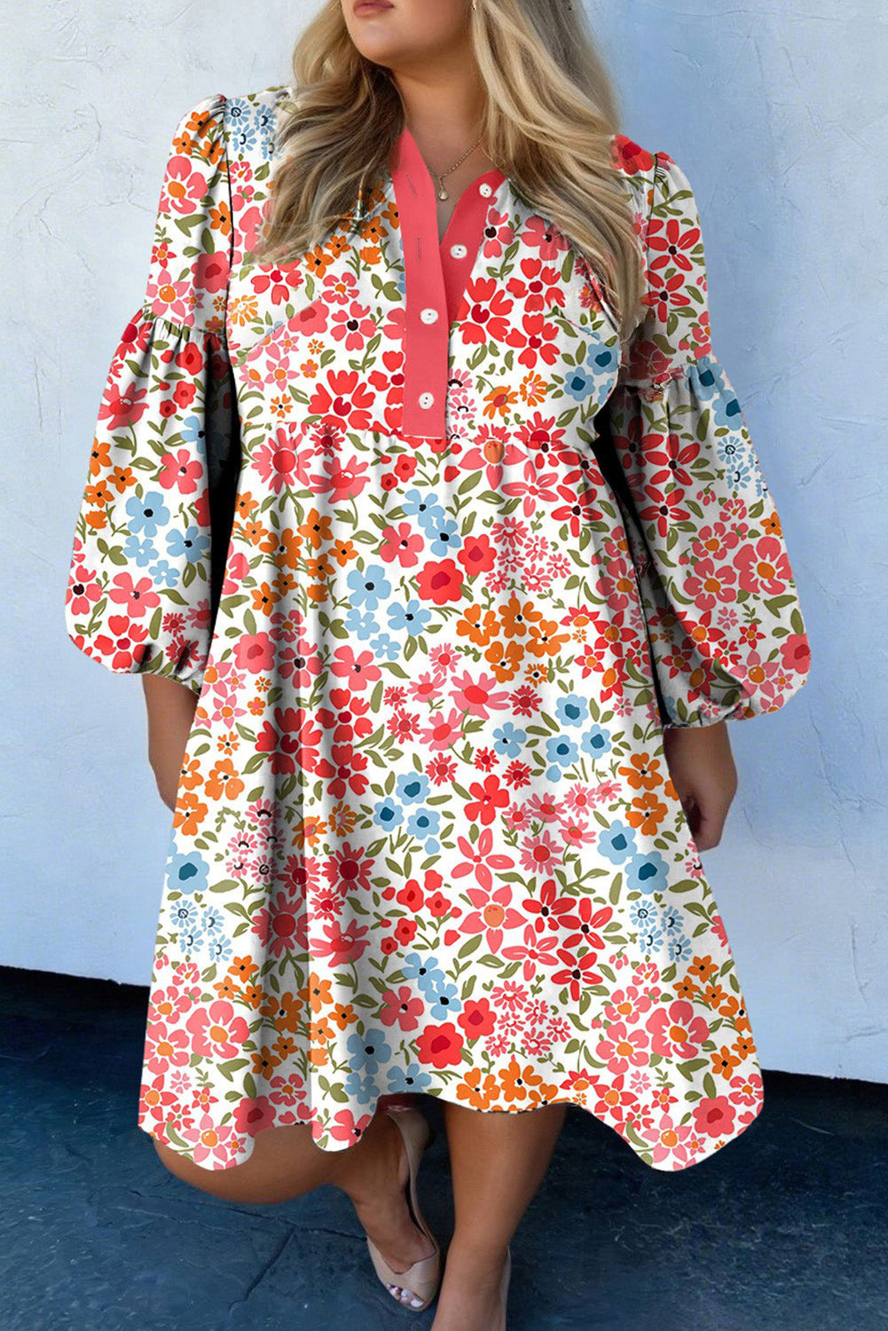 "Floral or Leopard" Print Plus Size Puff Dress