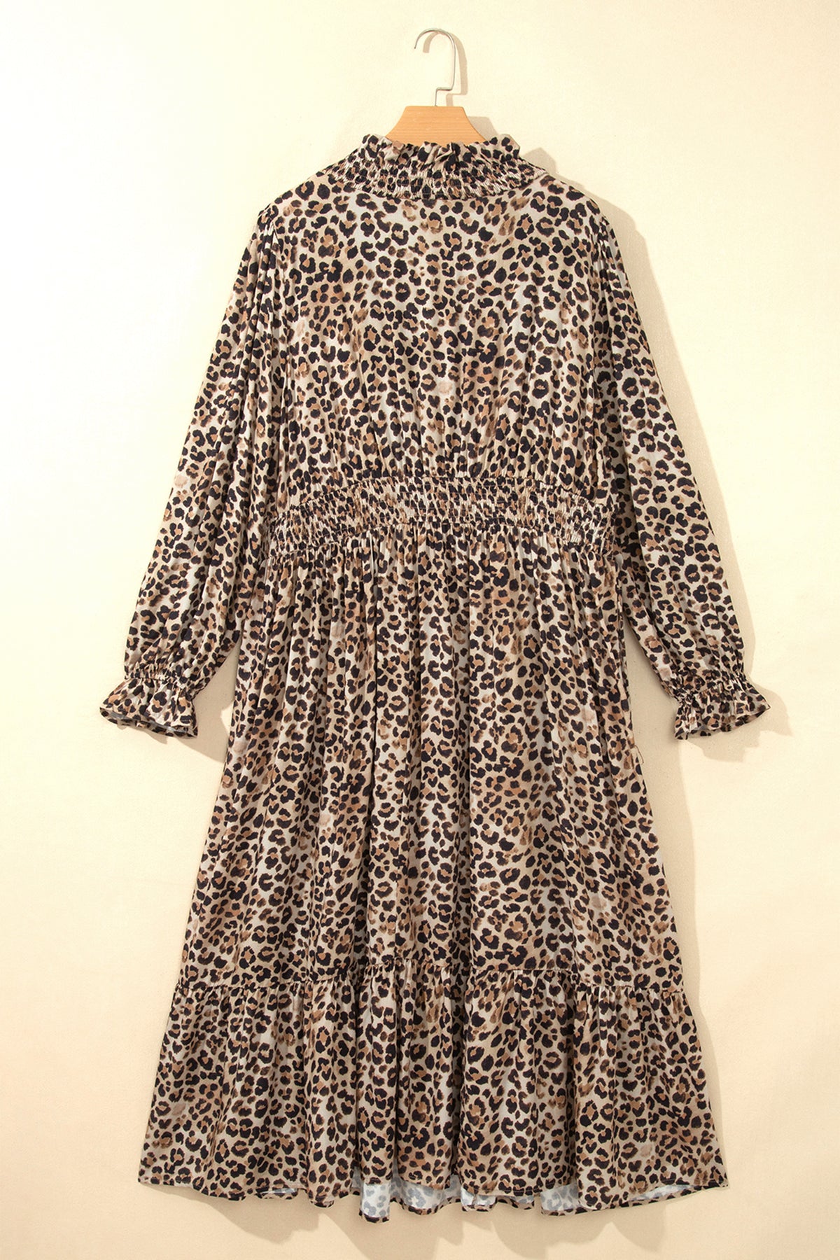 Brown Leopard Long Sleeve Plus Size Dress