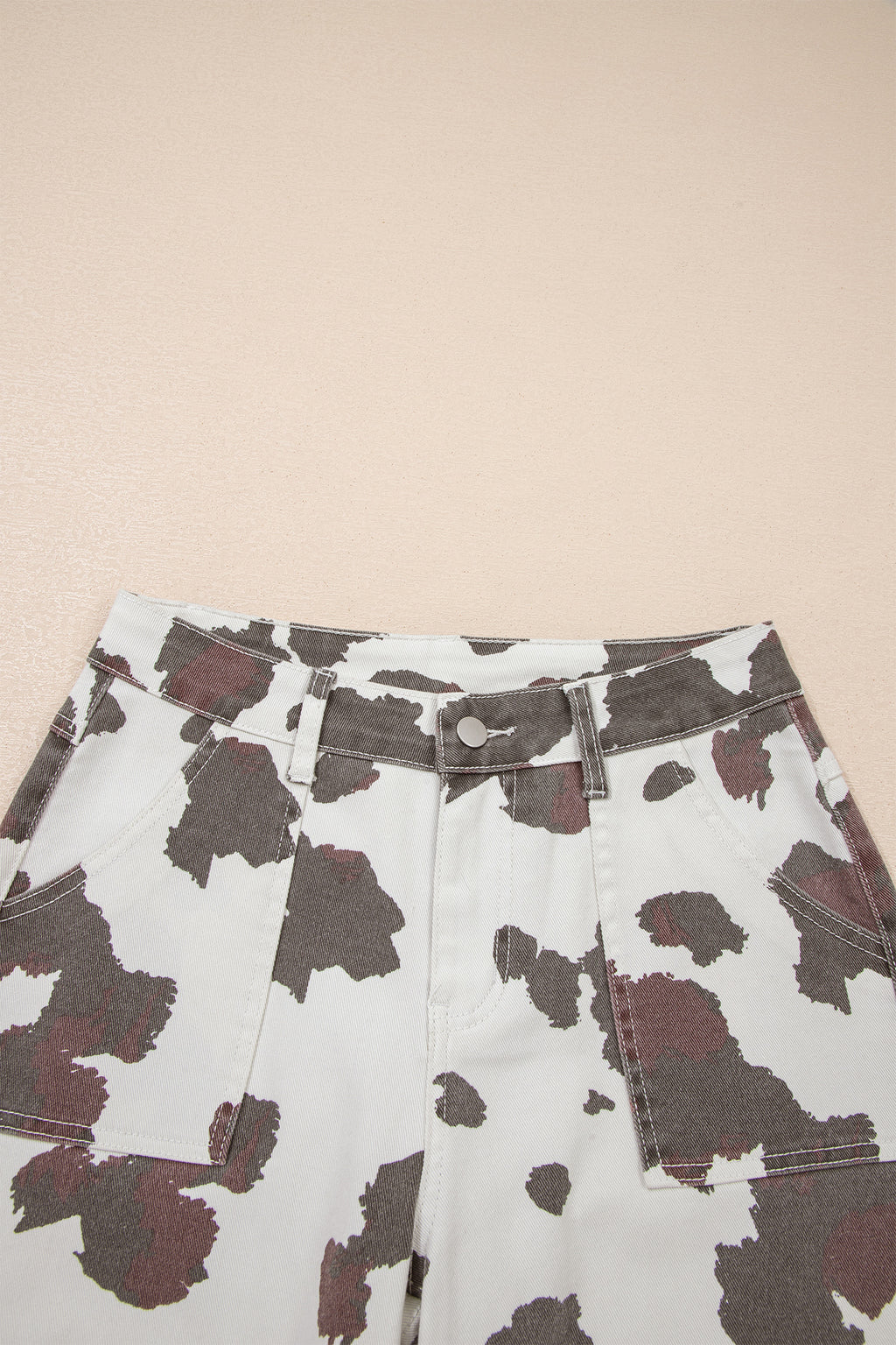 Cow Print Pocketed Jeans