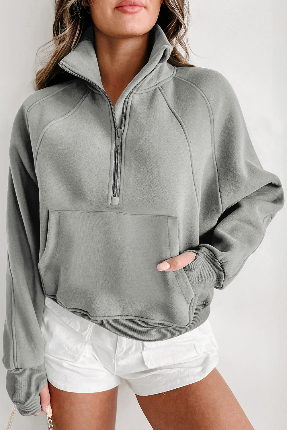 "Sporty" Zip Up Thumbhole Long Sleeve Pullover