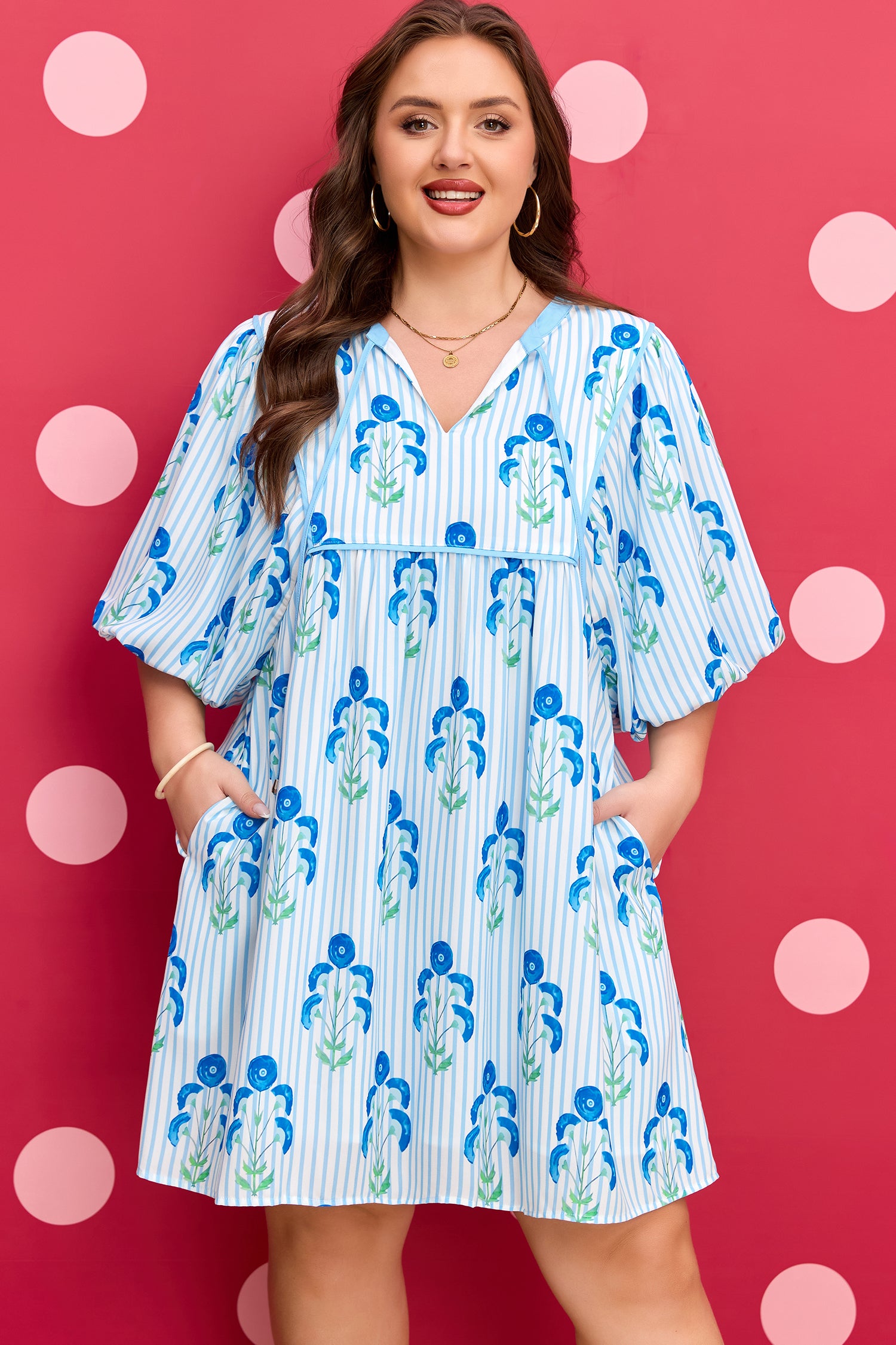 "Sky Blue Floral" Plus Size Dress