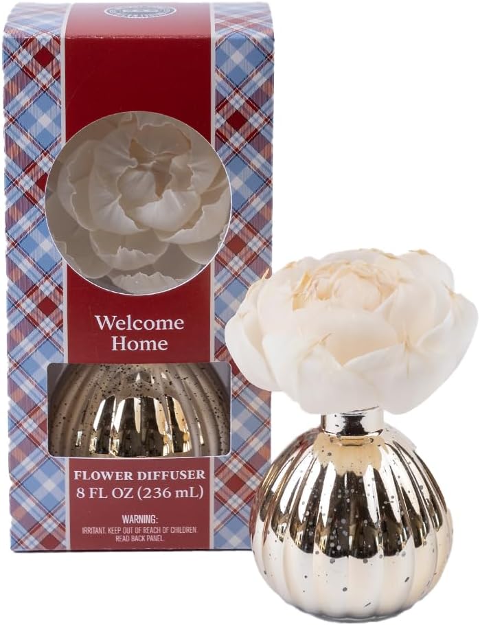 Bridgewater Candle Sweet Grace Holiday Flower Diffuser | Passion Fruit, Sparkling Tea, Patchouli | Metallic Decorative Air Freshener for Home | 8 oz | 60 Day Lifespan