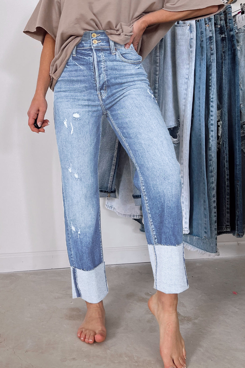 "Cuff Me Up" Distressed Jeans