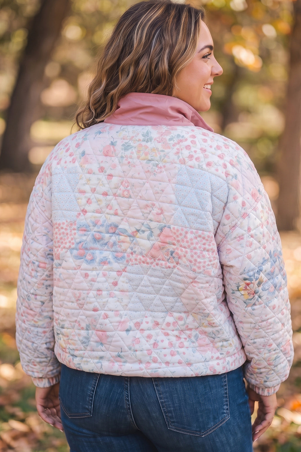 Pink Floral Quilted Plus Size Sweatshirt