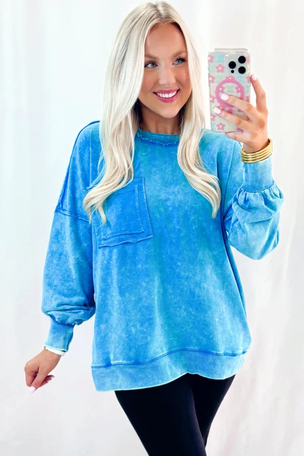 “Sky Blue”  Mineral Wash Pocket Pullover