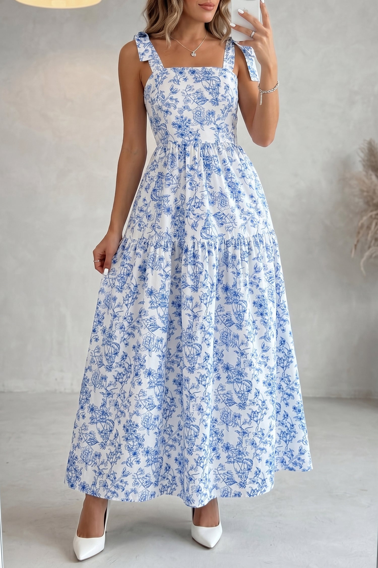 "Touch the Sky" Floral Tie Straps Maxi Dress