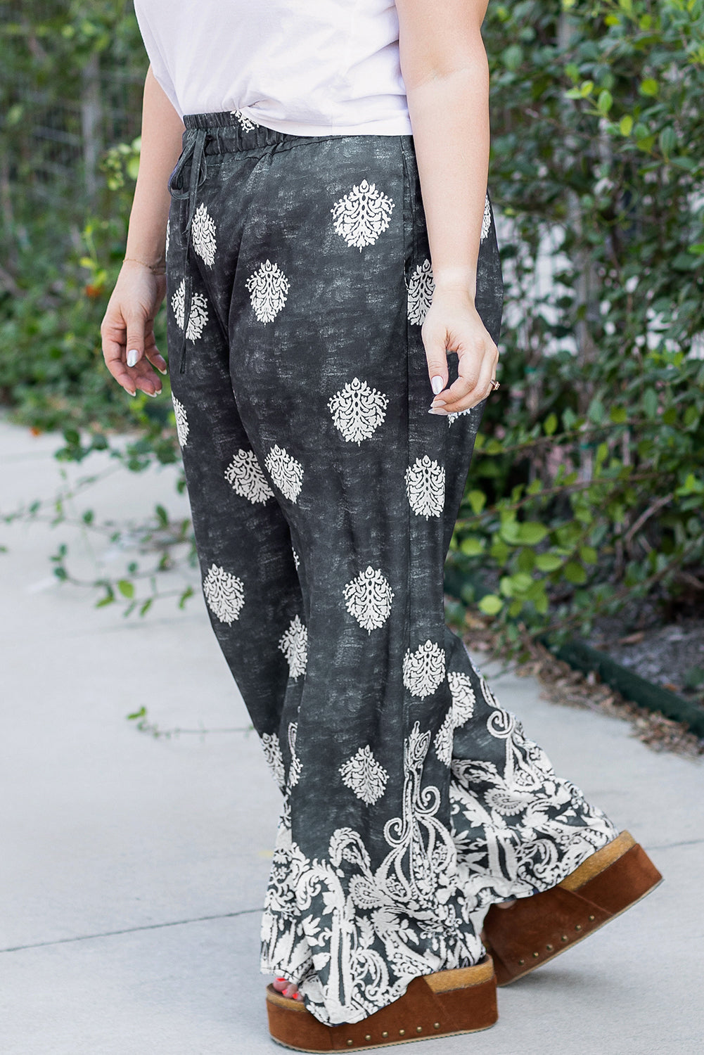 Geometric Print Drawstring Wide Leg Plus Size  Pants