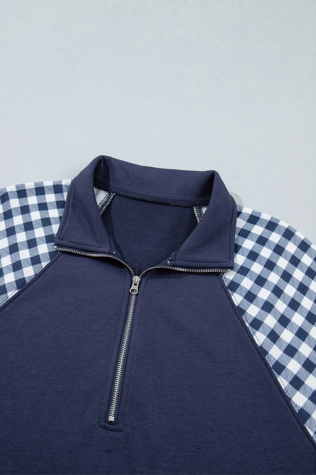 Patchwork Plaid Pocket Quarter Zip Pullover
