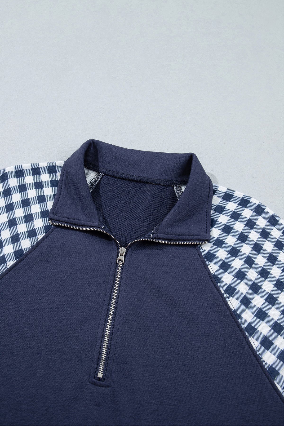 Patchwork Plaid Pocket Quarter Zip Pullover